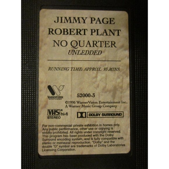 Jimmy Page Robert Plant No Quarter Unledded Led Zeppelin 1995 93 Min VHS - Picture 3 of 5